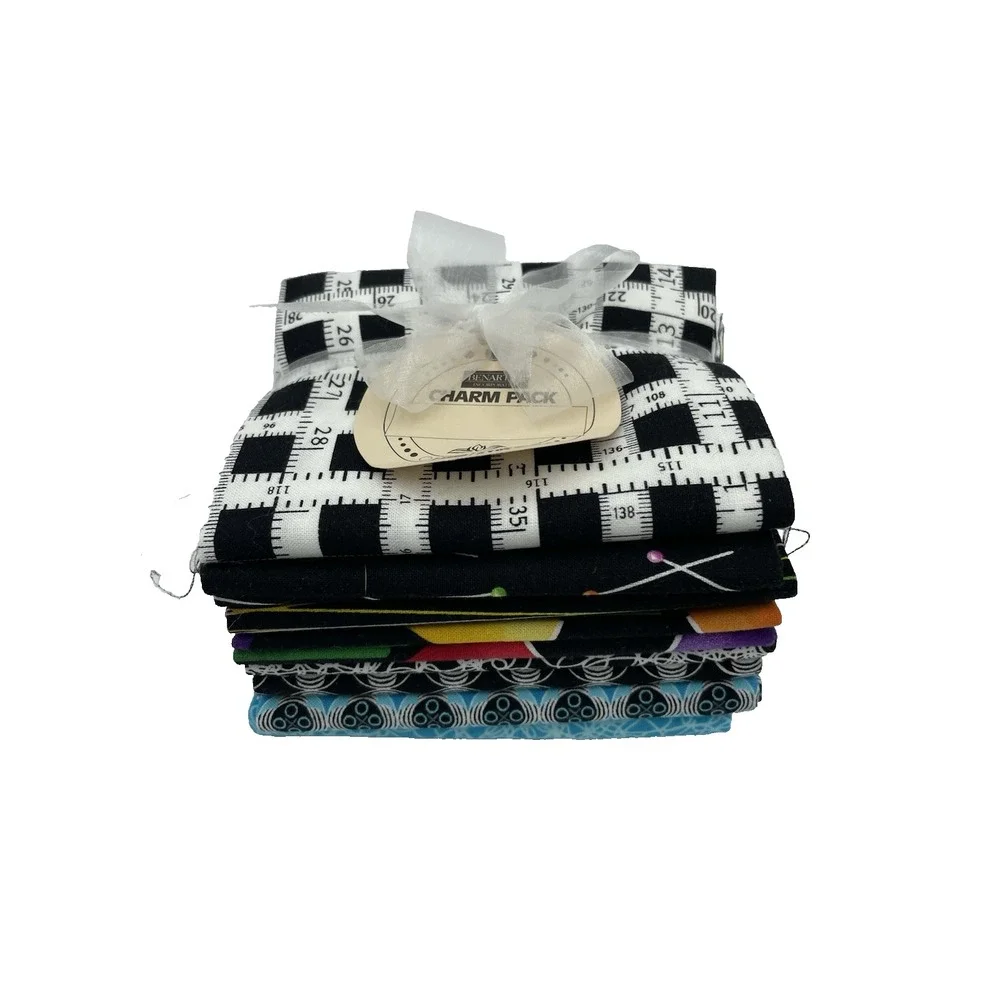 Benartex Sewing Prints 10 Fat Quarters Cotton Fabric Blues Black - New‎ Bundle